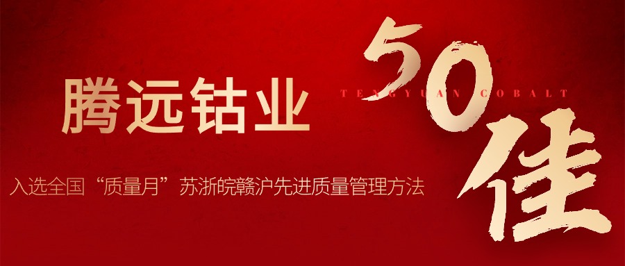 腾远钴业入选全国“质量月”苏浙皖赣沪先进质量管理方法50佳